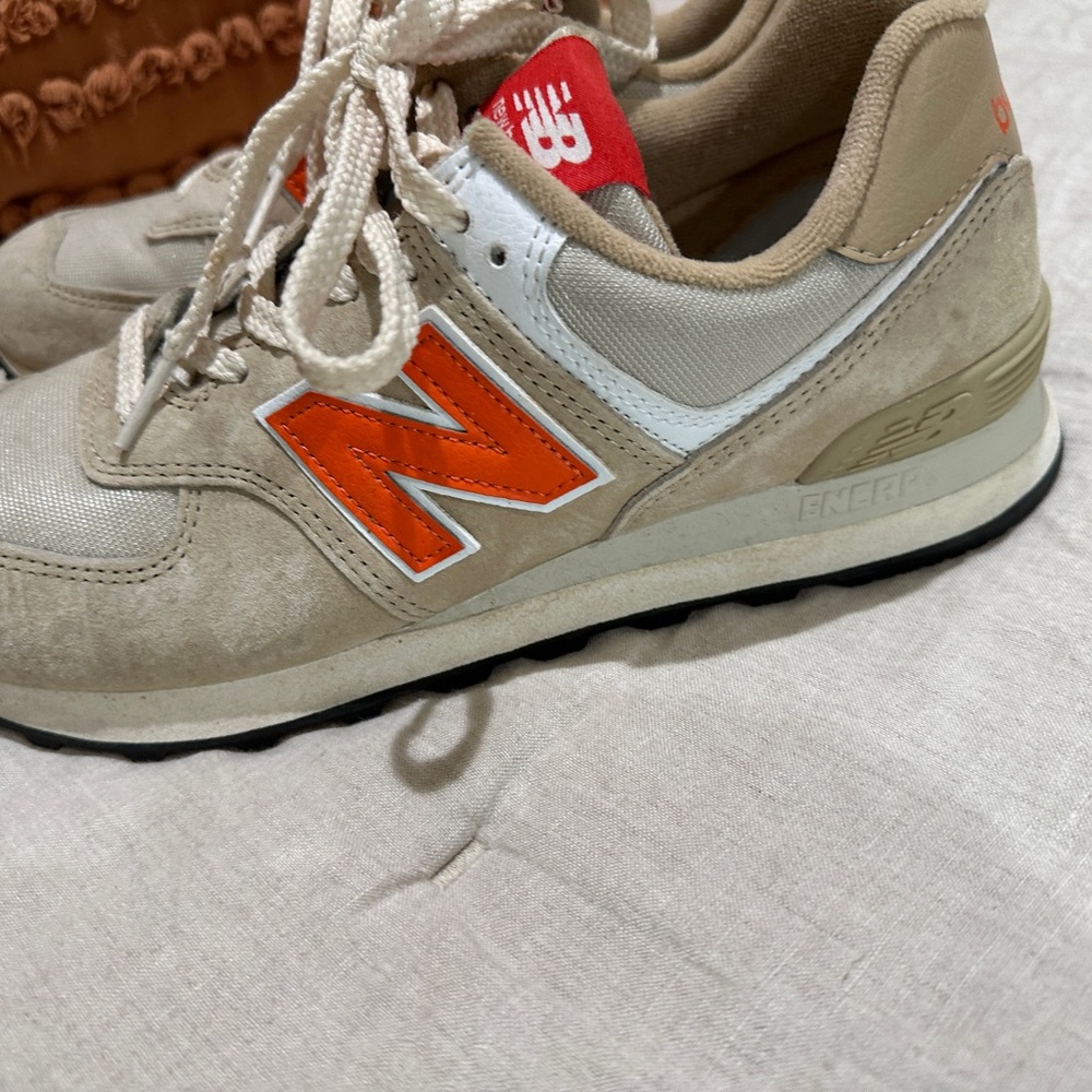 New Balance 574 Beige and Orange Sneakers size 8